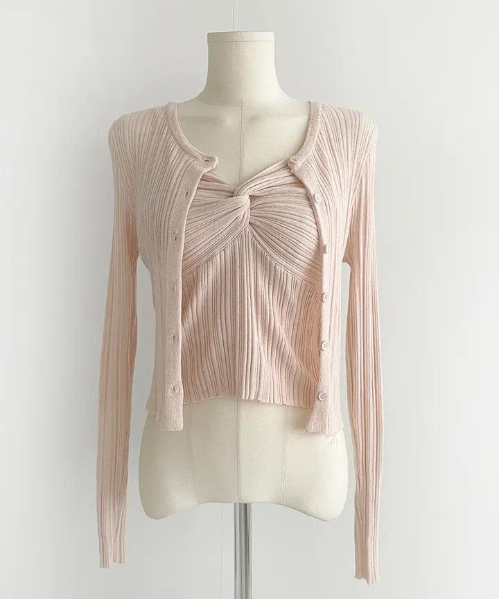 Twist Sleeveless Cardigan Set