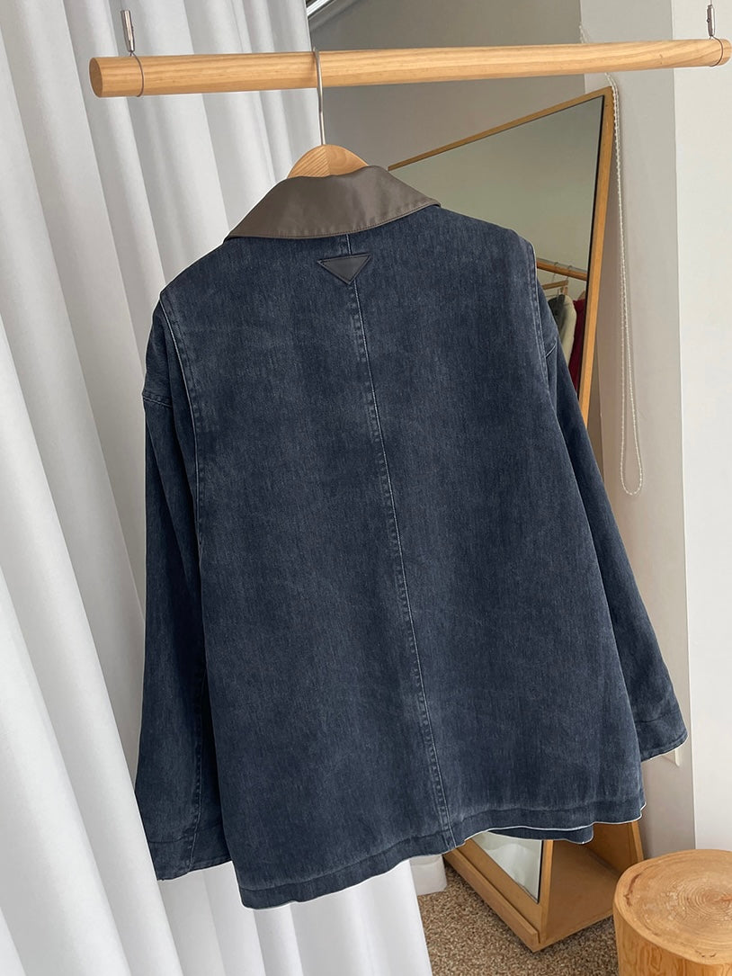 Leather Collar Denim Jacket