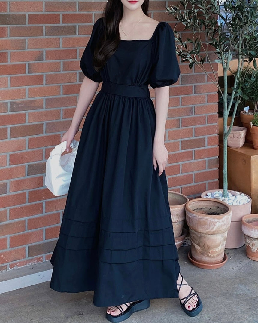 Puff Shoulder Long Dress