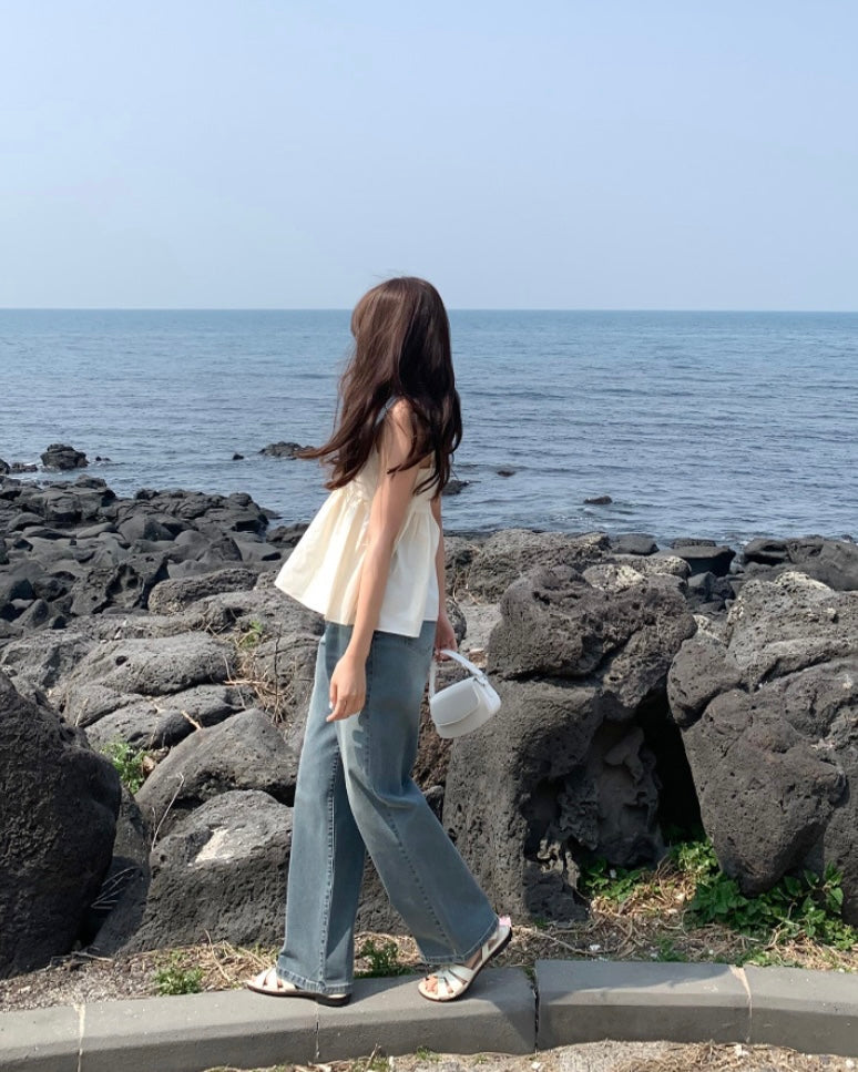 Shirring Adjustable Strap Blouse