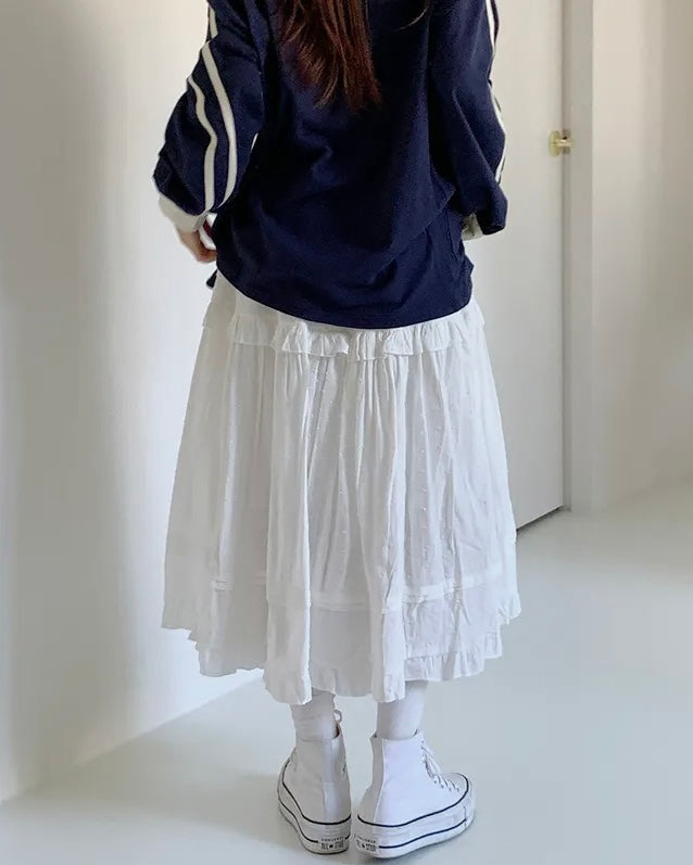 Dobby Ruffle Cotton Skirt