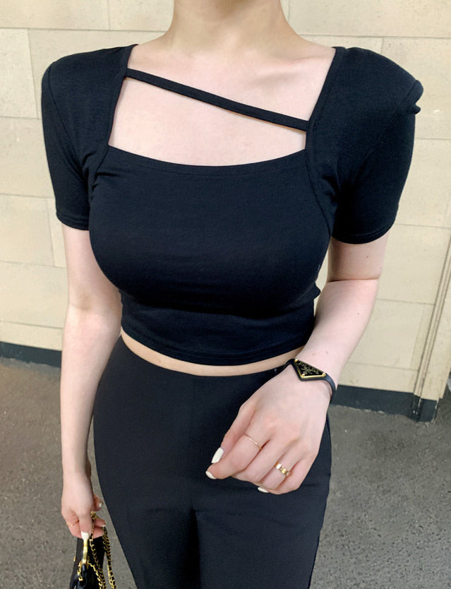 Oblique Line Cropped Top