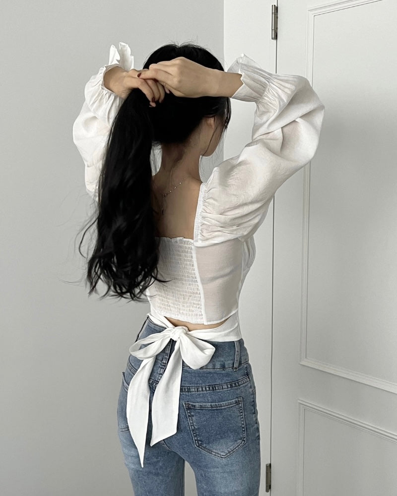 Square-Neck Cropped Blouse