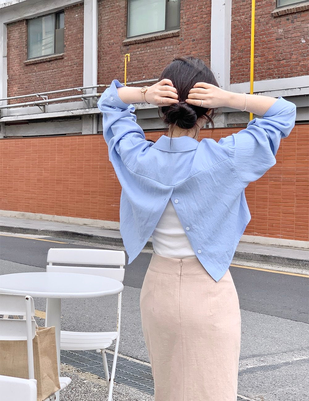 Back Button Cotton Blouse