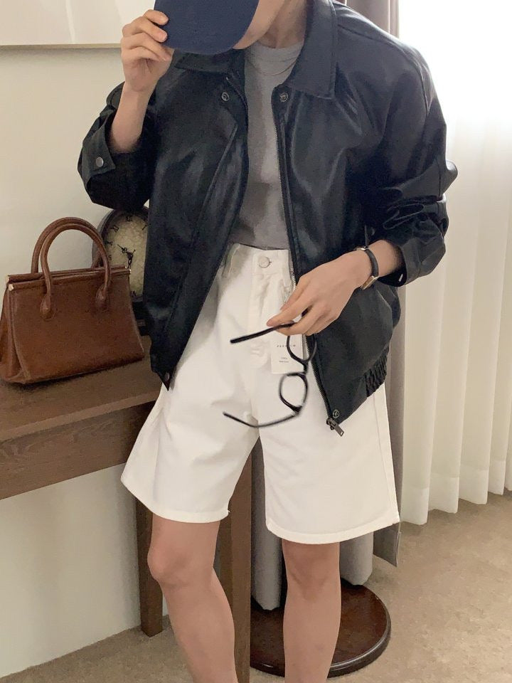 Premium Crackle Leather Blouson