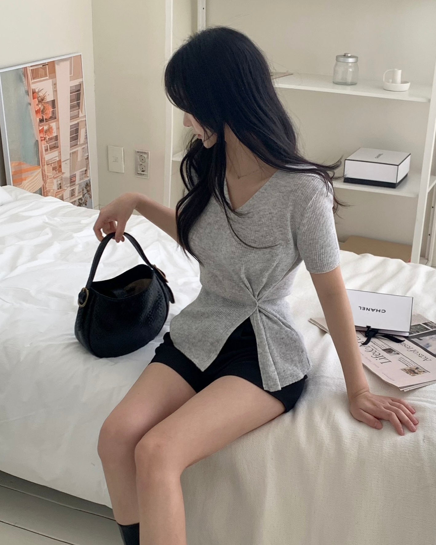 Bamboo Button short-Sleeve Knit