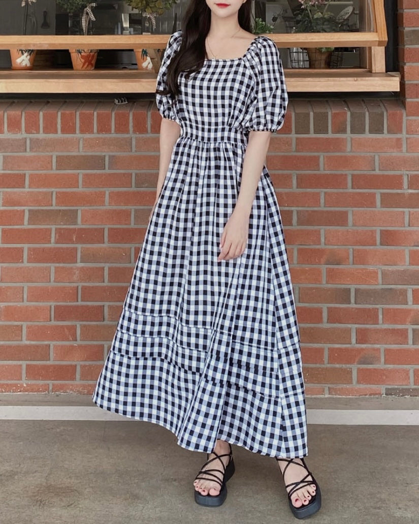 Puff Shoulder Long Dress
