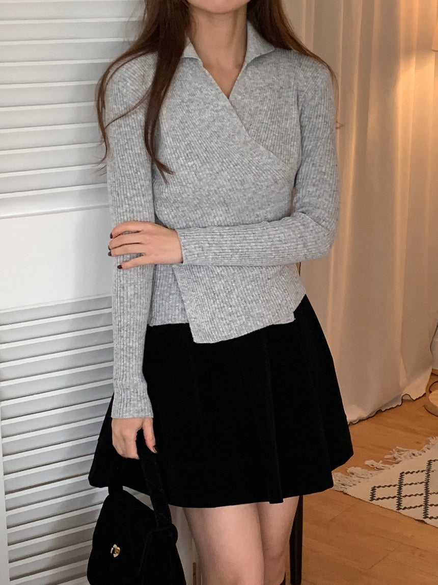 Wrap Collar V-Neck Knit