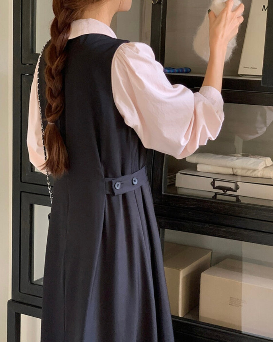 Side Button Sleeveless Long Dress