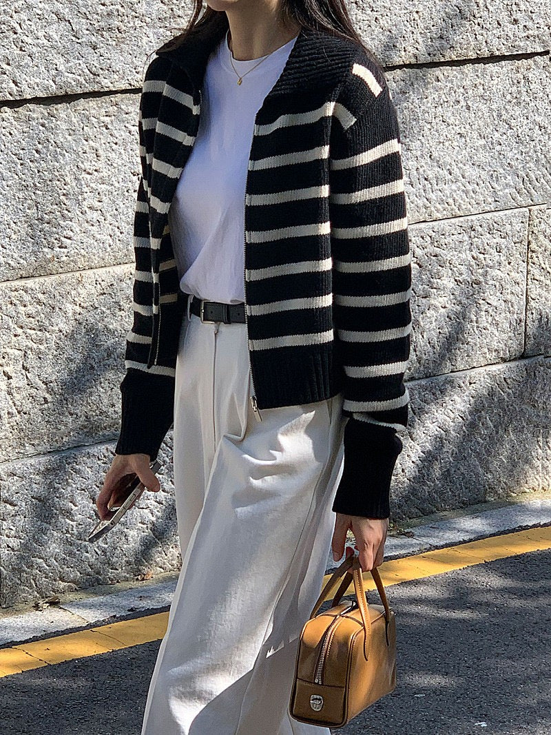 Moni Striped Knit Zip-Up