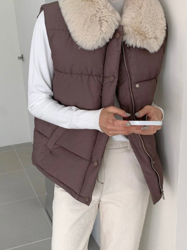 Fur Collar Padded Vest