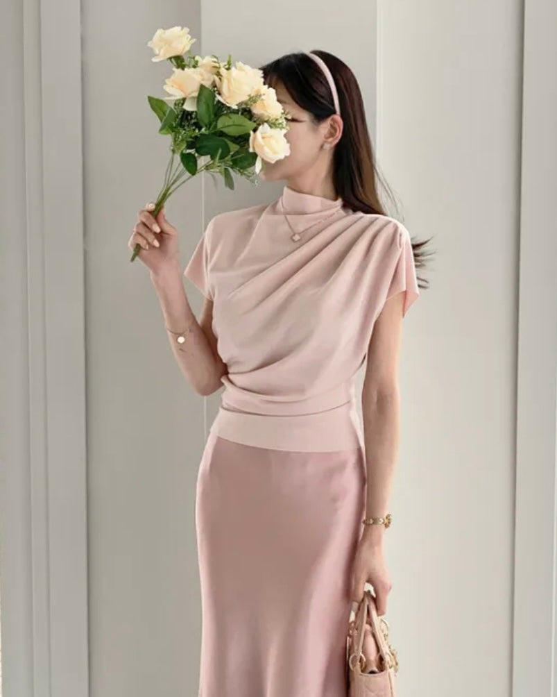 Shirring Half-Neck Top