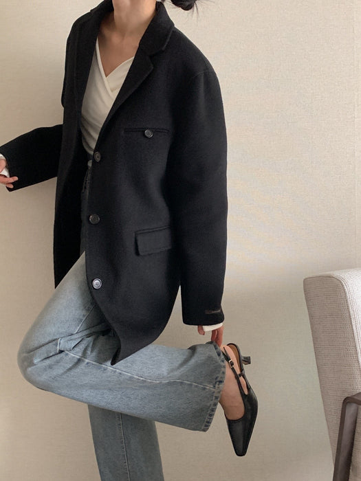 Black 100% Wool Jacket with Padded Vest
