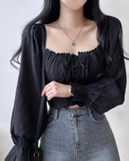 Square-Neck Cropped Blouse