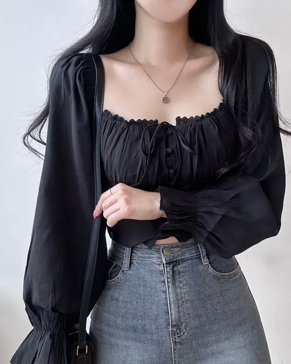 Square-Neck Cropped Blouse