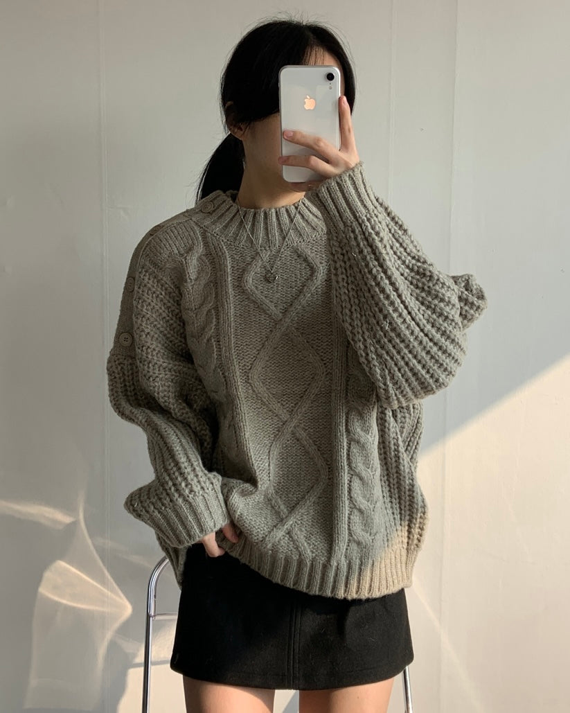 Shoulder Button Cable Knit