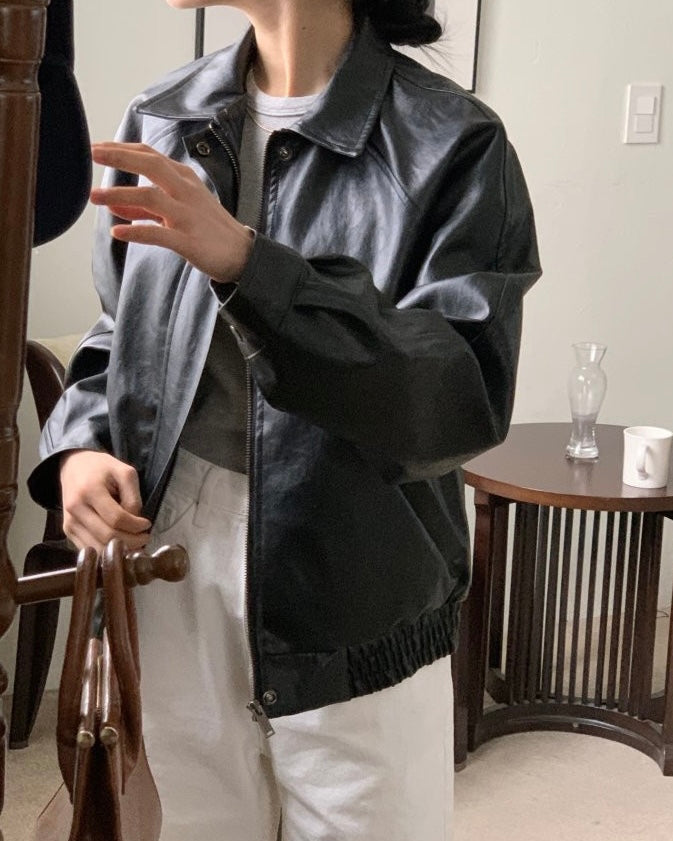 Premium Crackle Leather Blouson