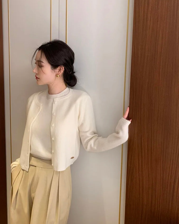 Knitted Short-Sleeves Cardigan Set