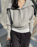 Sailor Collar Knitted Zip-Up
