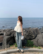 Shirring Adjustable Strap Blouse
