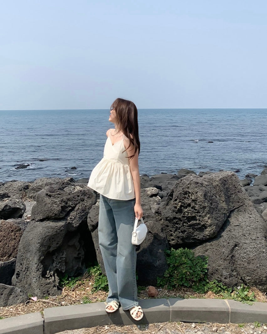 Shirring Adjustable Strap Blouse