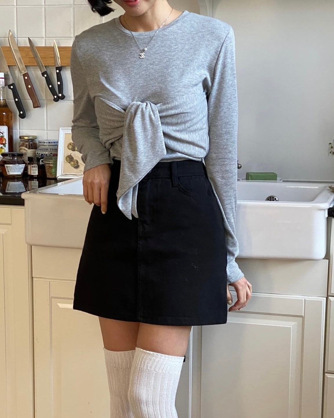 Ribbon Bustier Long Sleeves Tee
