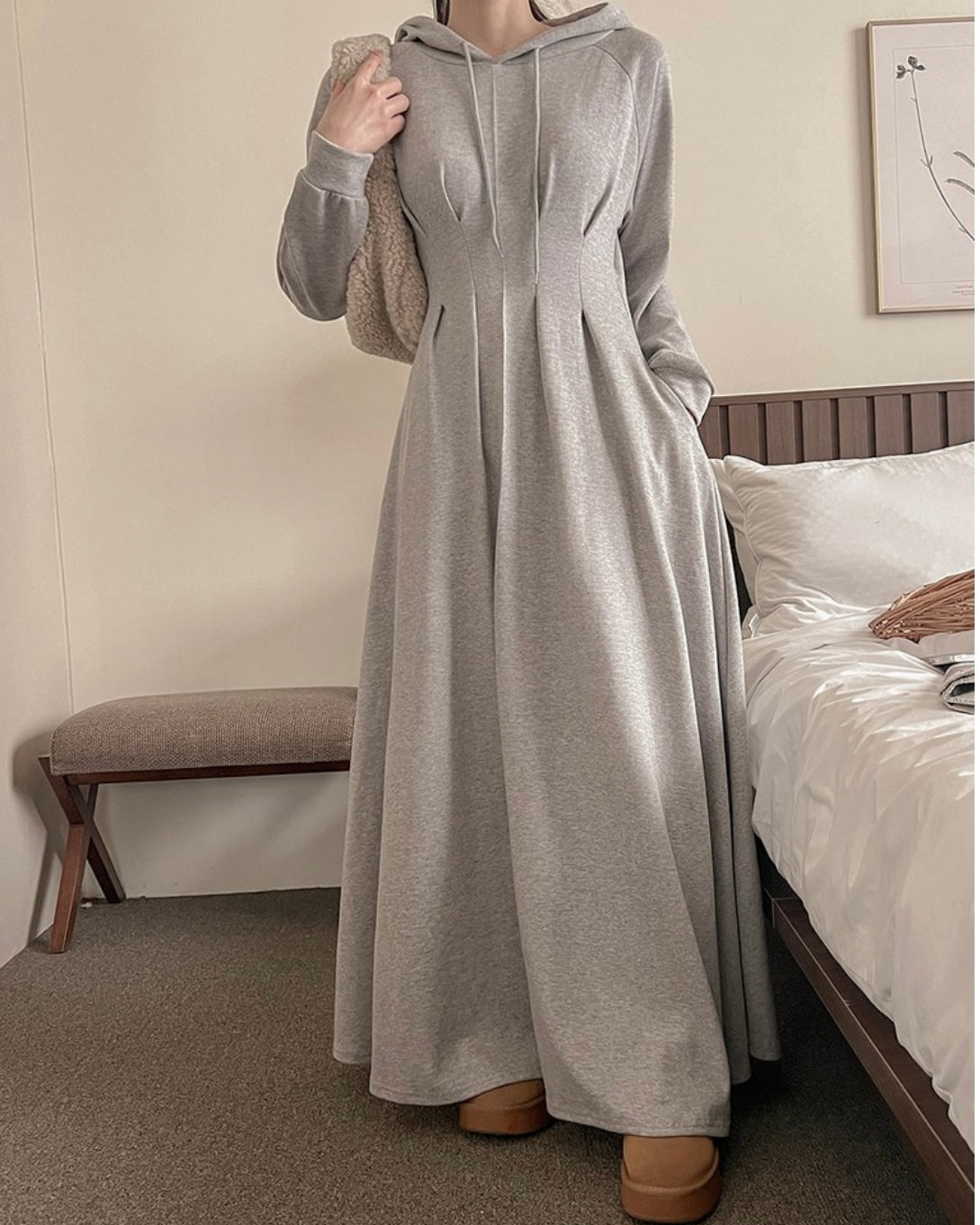 Hoodie Pintuck Long Dress
