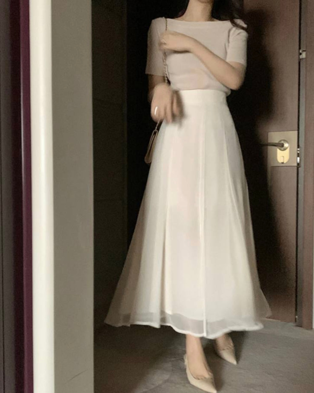 Chiffon Banding Flared Skirt