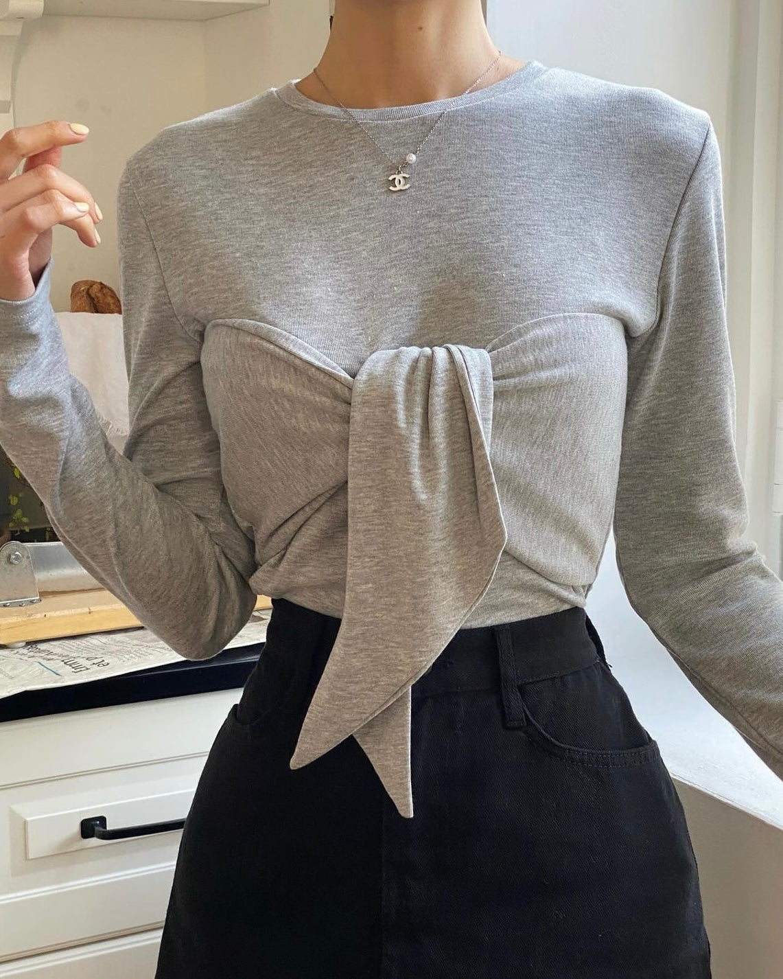 Ribbon Bustier Long Sleeves Tee