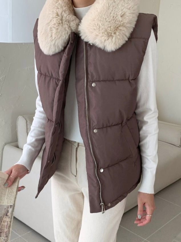 Fur Collar Padded Vest