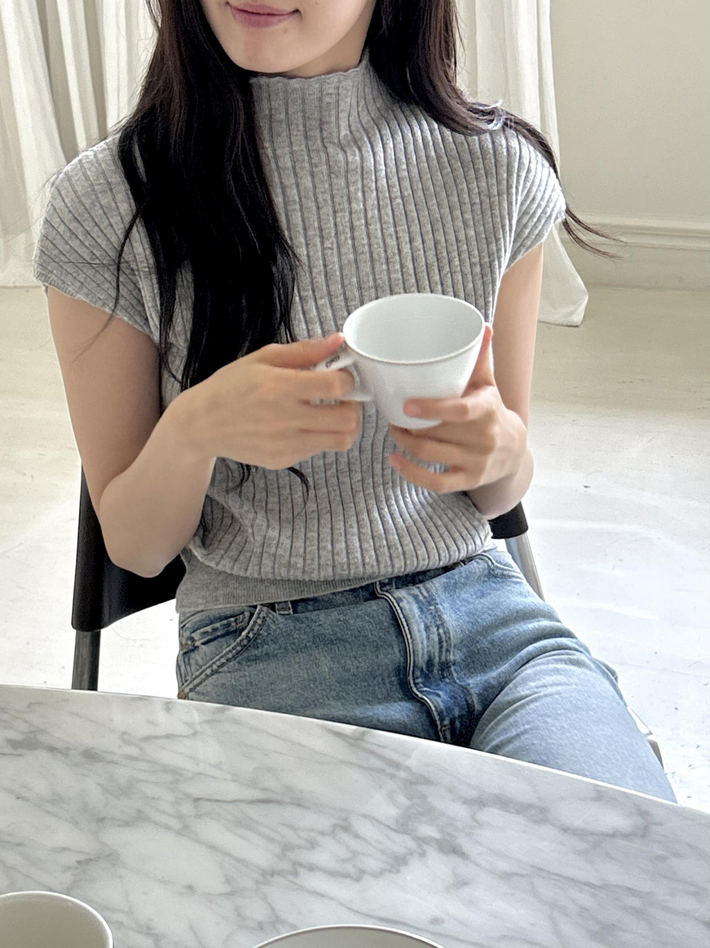 [ Pre-order ] Ribbed Cap-Sleeve Knit