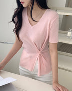 Bamboo Button short-Sleeve Knit