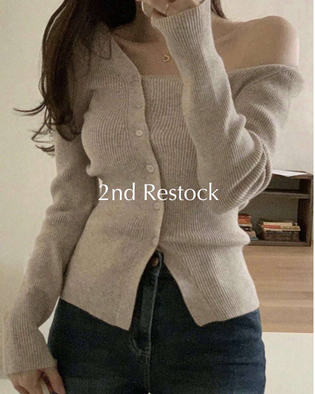 Oblique Buttons Ribbed Knit