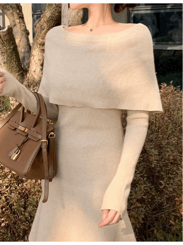 Off-Shoulder Knit Long Dress