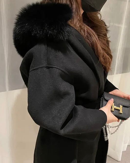 Fur Hoodie 100% Wool Coat