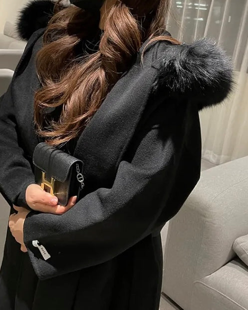 Fur Hoodie 100% Wool Coat