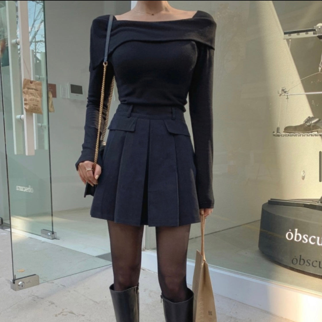 Unbalanced Shoulder Long Sleeve