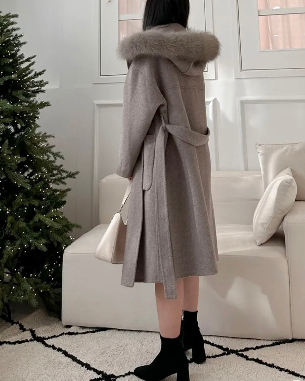 Fur Hoodie 100% Wool Coat