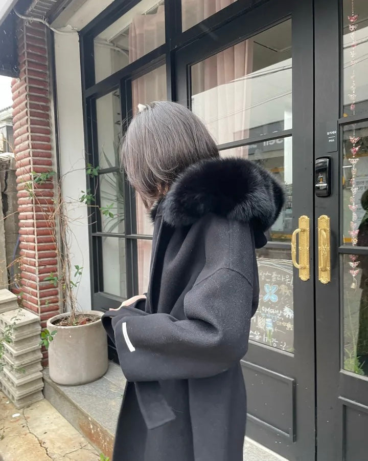 Fur Hoodie 100% Wool Coat