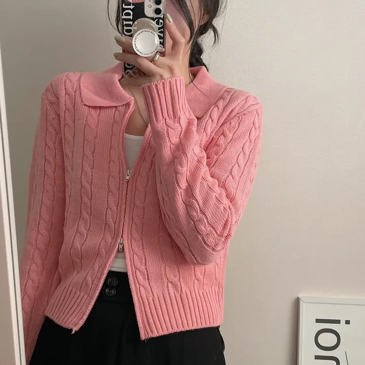 Cable knit zip front cardigan hotsell