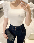Puff Shoulder Square-Neck Short Sleeve