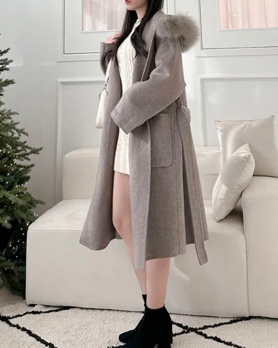 Fur Hoodie 100% Wool Coat