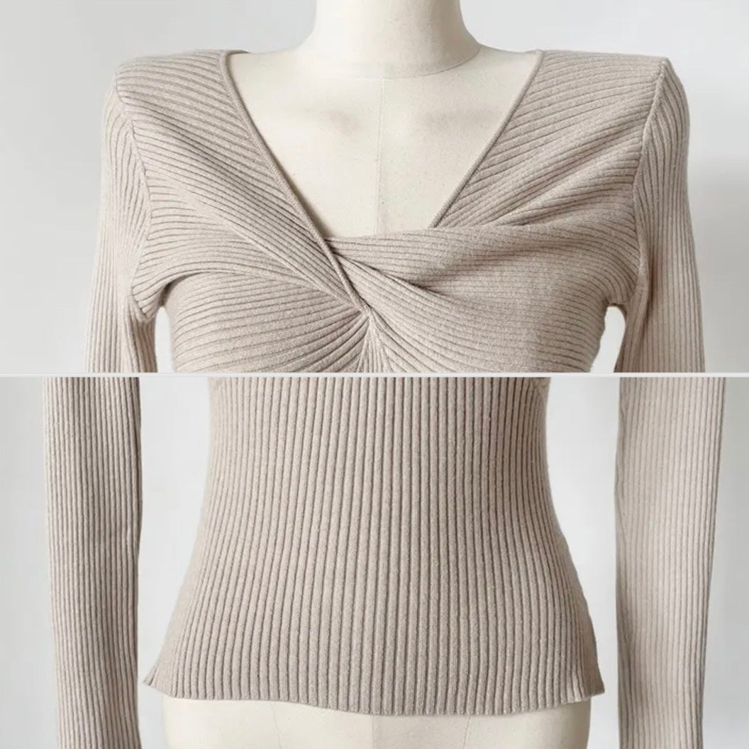 Vivian Twist V-Neck Knit Top