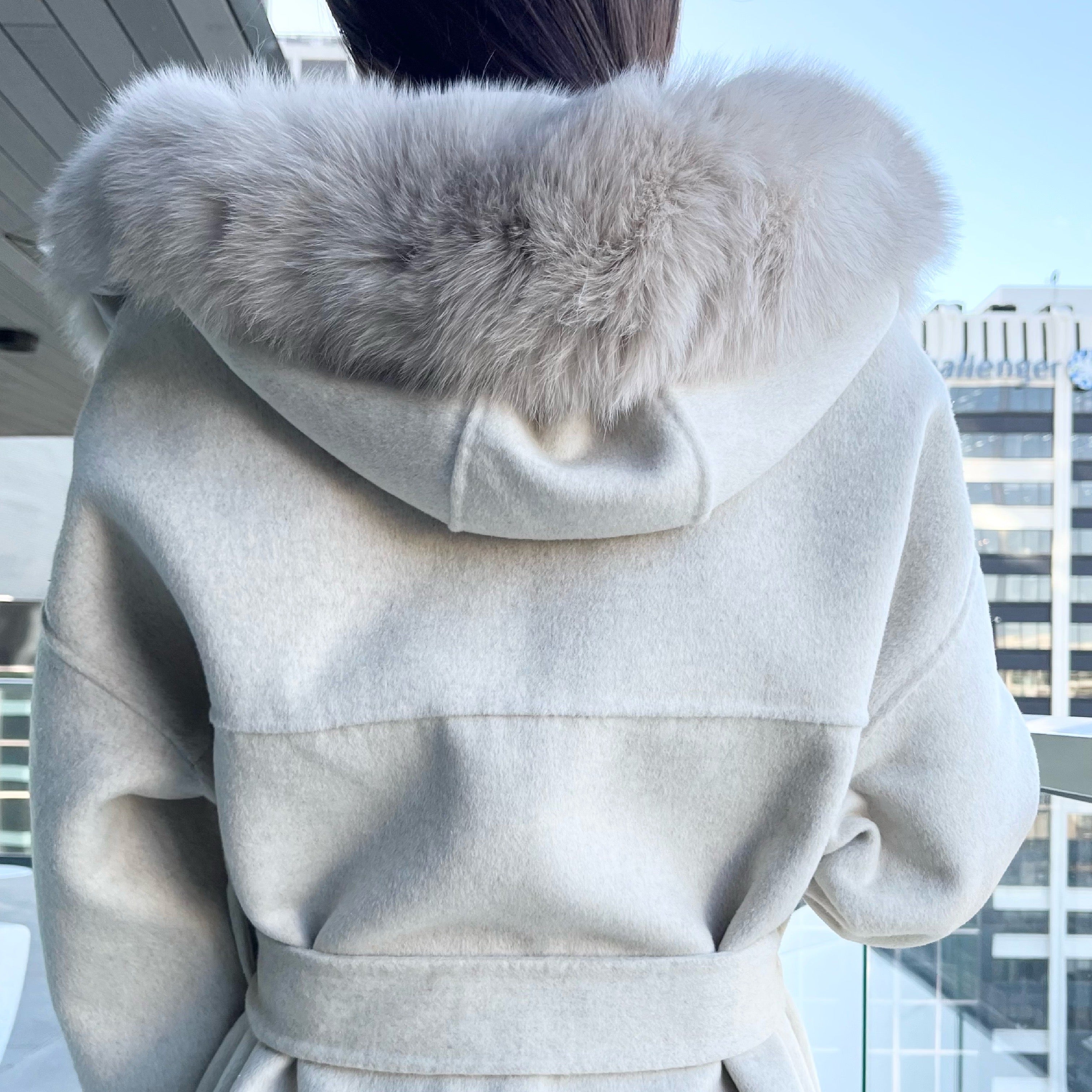 Fur Hoodie 100% Wool Coat