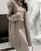 Fur Hoodie 100% Wool Coat