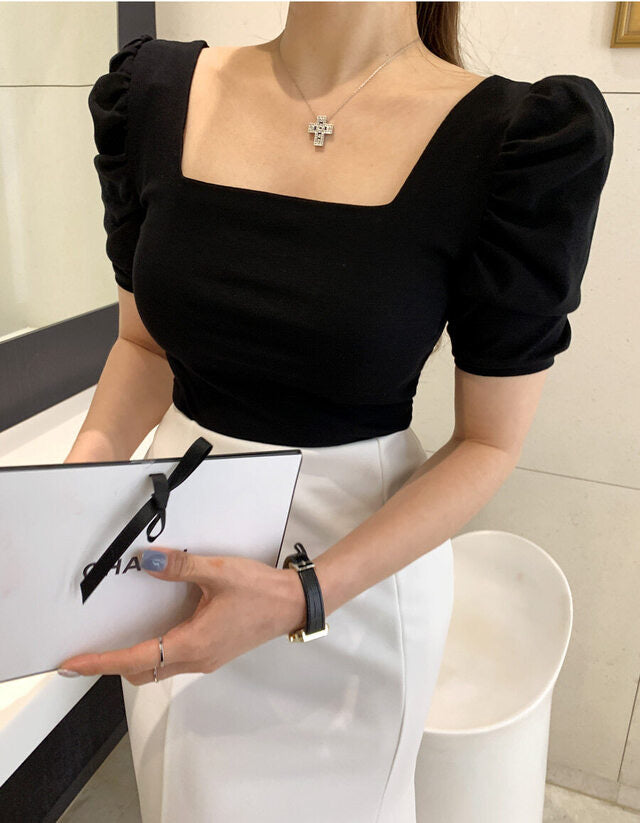 Puff Shoulder Square-Neck Short Sleeve
