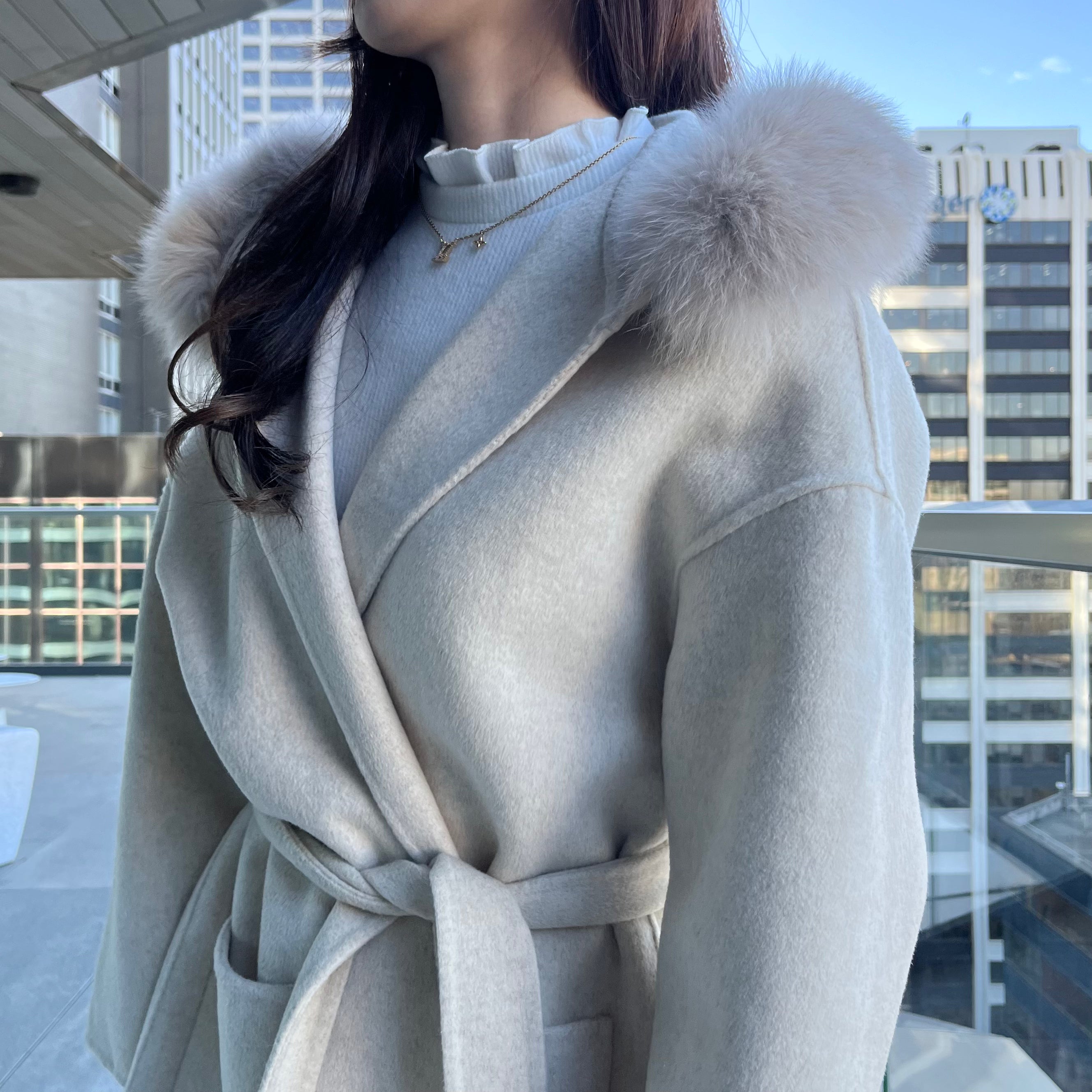 Fur Hoodie 100% Wool Coat