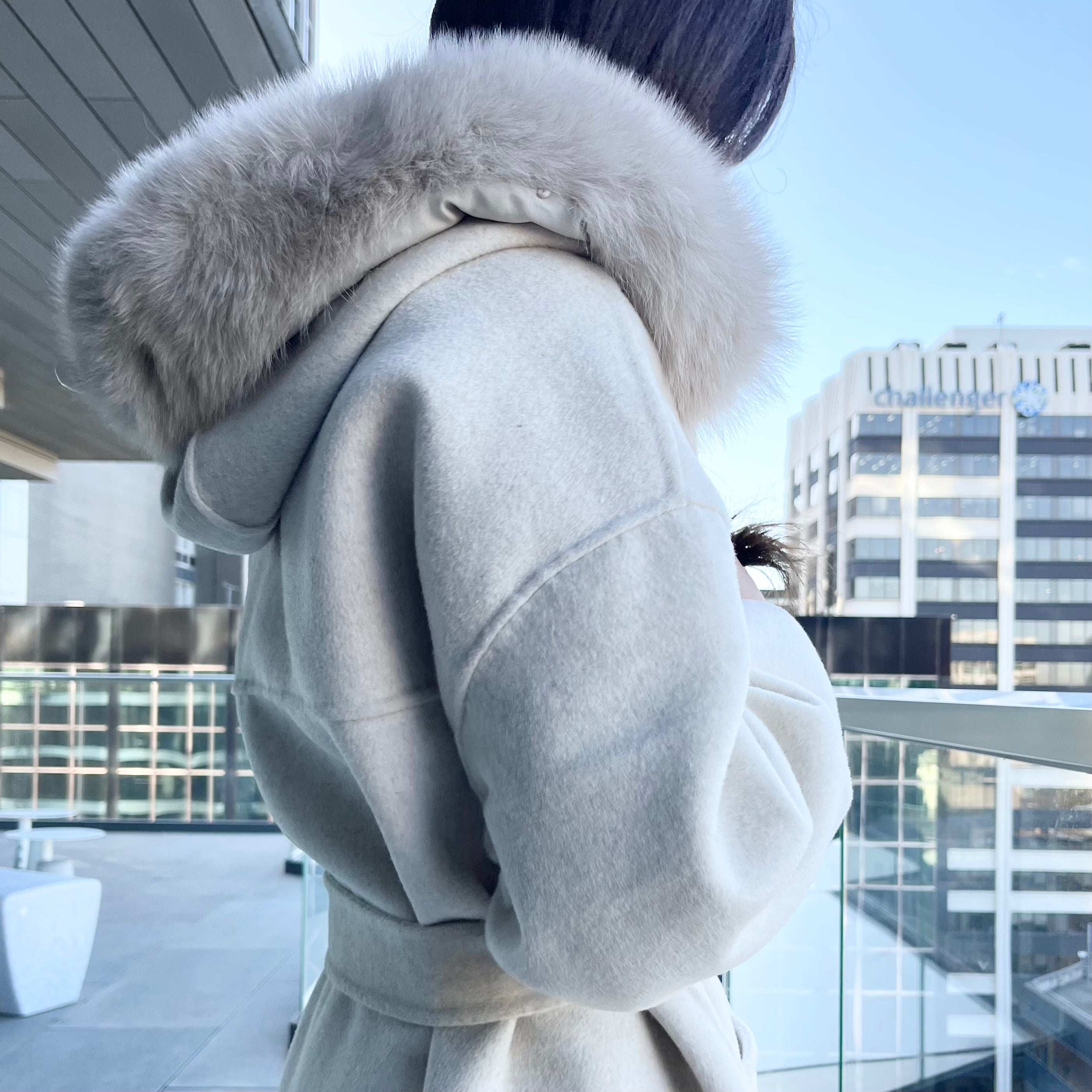 Fur Hoodie 100% Wool Coat