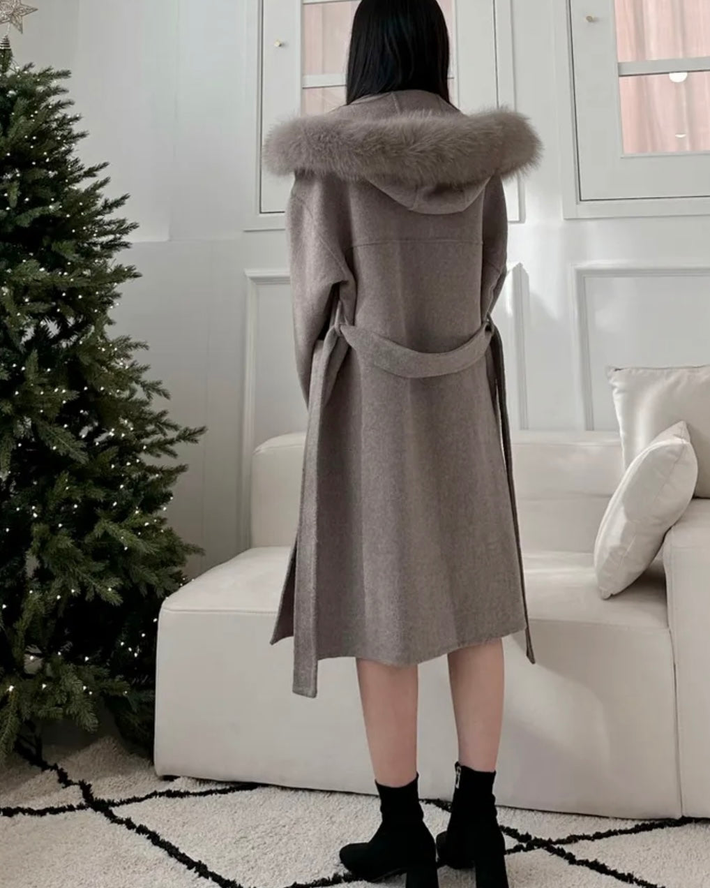 Fur Hoodie 100% Wool Coat
