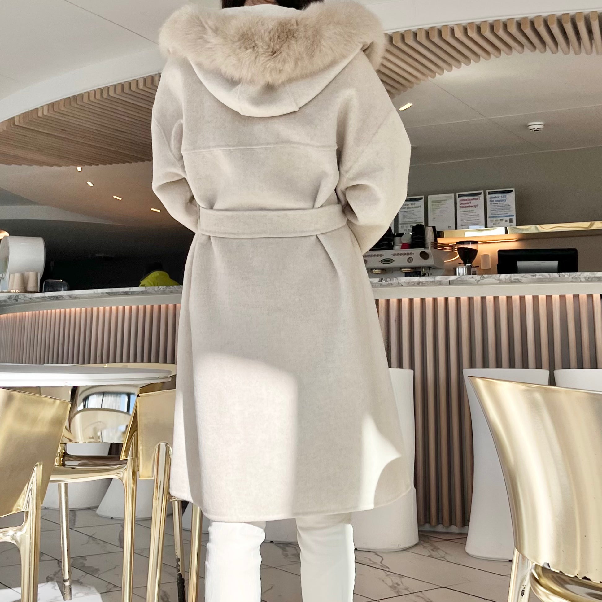 Fur Hoodie 100% Wool Coat
